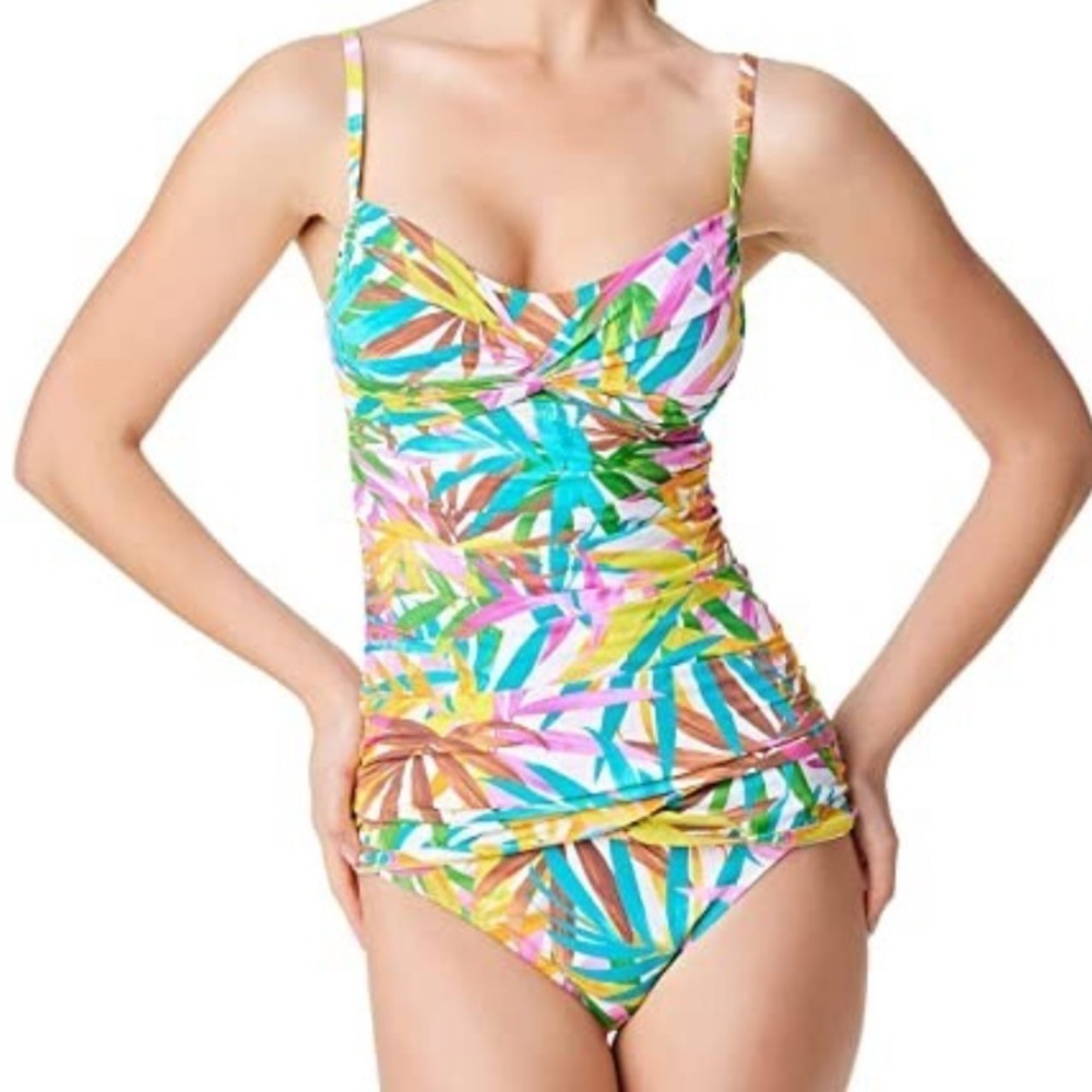 Bleu Rod Beattie Colorful Tropical Print Tankini Top (top only)